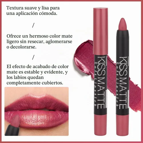 Vista 5 de evpct 3 piezas de lápiz crayón delineador de labios mate metálico rosa natural ligera y lápiz labial Set de larga duración impermeable que coincide