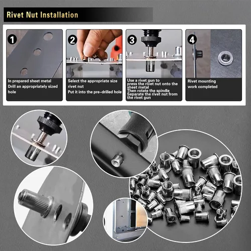 Vista 4 de ASKWAY Kit de tuercas remachables de acero inoxidable, 210 piezas, combinación de tuercas remachadoras de presión de acero inoxidable 304, adecuado