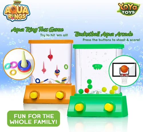 Vista 2 de YoYa Toys Aqua Rings Juego de agua de mano – Juego de 2 – Juguete de lanzamiento de anillos de agua y aro de baloncesto – Regalo para edades de 3