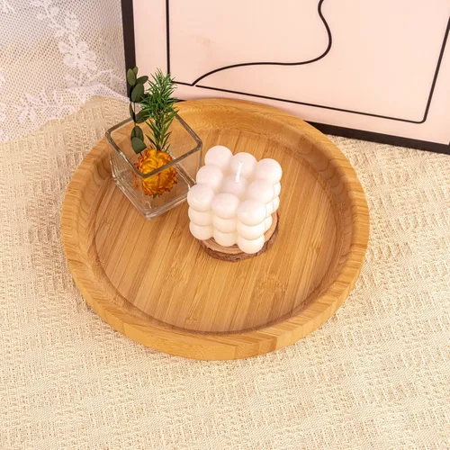 Vista 3 de Dranixly Bandeja de servir, redonda de bambú, hermosa decorativa para cocina, comedor, mesa de café, adecuada para almacenamiento y exhibición