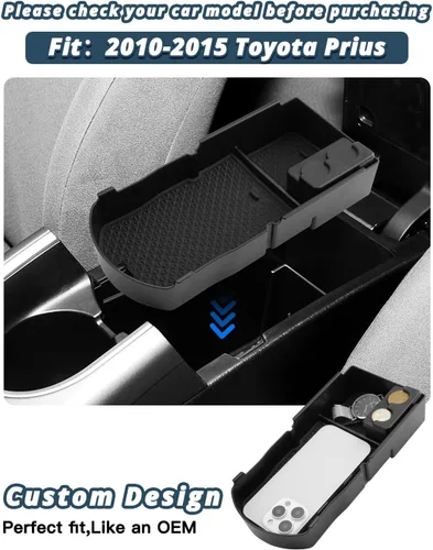 Vista 3 de Ruiya Organizador de consola central Prius 2010-2015 para Toyota Prius XV30 2010-2015 Accesorios ABS Material Reposabrazos Organizador de consola