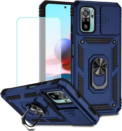 Vista 9 de Funda para Redmi Note 10 4G/Redmi Note 10S, M2101K7BG Funda con protector de pantalla de vidrio templado y cubierta de cámara deslizante, soporte