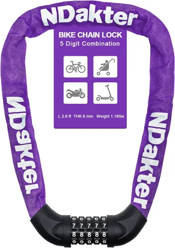 Vista 57 de NDakter Cerradura de cadena para bicicleta, combinación de 5 dígitos, resistente, antirrobo, cerradura de bicicleta de seguridad