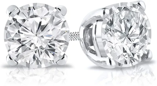 Vista 2 de Diamond Wish - Pendientes redondos de oro de 14 quilates (0,15 0,25 quilates, G-H, SI1-SI2) con 4 puntas y tornillos