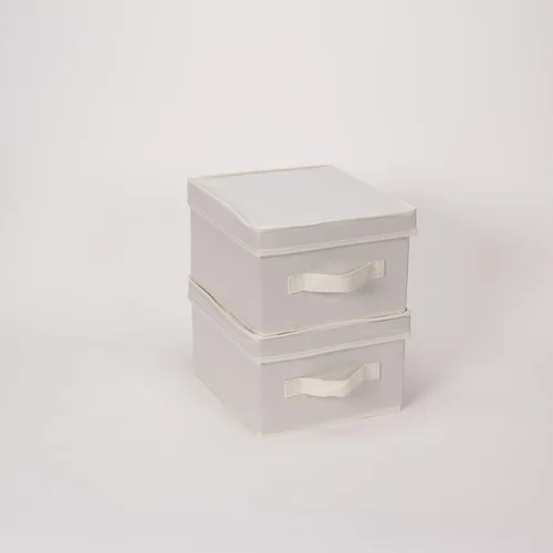 Vista 7 de Household Essentials 111 Caja de almacenamiento con tapa y asa, lona beige natural, tamaño mediano, ribete natural