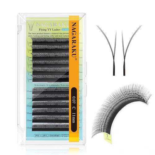 Vista 127 de NAGARAKU YY - Extensiones de pestañas, suministros Y, Lash 4D, Easy Fan, pestañas cruzadas de volumen ruso, pestañas YY, tejidas a mano, malla