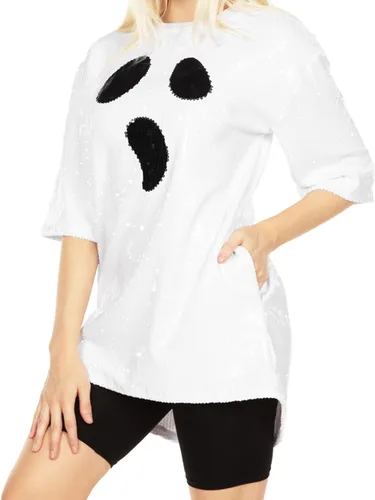 Vista 3 de Tipsy Elves Disfraz de esqueleto con lentejuelas para Halloween, traje de Halloween para adultos, diseño de lentejuelas completas en la parte