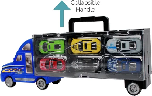 Vista 4 de 7pc Go Truckin Semi Truck Toy Diecast Race Car Carrier Set