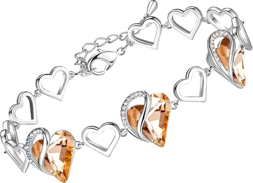 Vista 28 de Leafael Pulsera de eslabones de corazón infinito, piedra natal o piedra curativa para mujer, regalo de joyería de tono plateado para ella, cadena