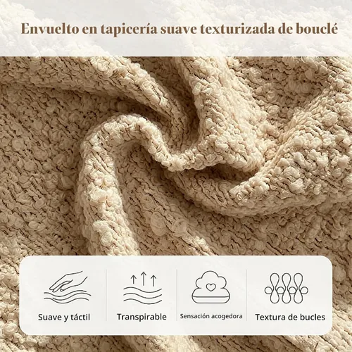 Vista 4 de BarnFurin Base de cama individual, cabecera Cloud Boucle, esquinas Beige