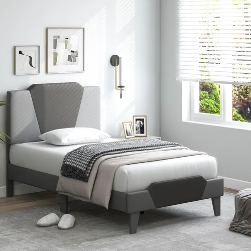 Vista 3 de Giantex Base de cama tapizada de terciopelo individual con cabecero, cama de plataforma moderna con listones de madera fuertes y estribo de 2