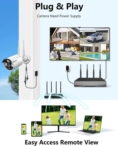 Vista 9 de Sistema de cámara de seguridad inalámbrica de 8 canales HD 1080P de 4 TB para uso en exteriores, 8 unidades de 1080P 2.0 megapíxeles inalámbricos