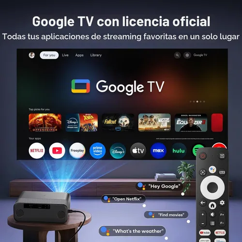 Vista 2 de Google TV Smart Outdoor Projector, 4K Projector with WiFi and Bluetooth Negro