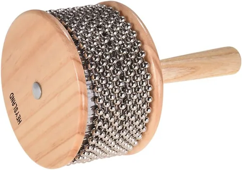 Vista 8 de Heysland Cabasa de madera instrumento musical de percusión de metal con cuentas de cadena y cilindro Pop Hand Shaker para banda educación musical