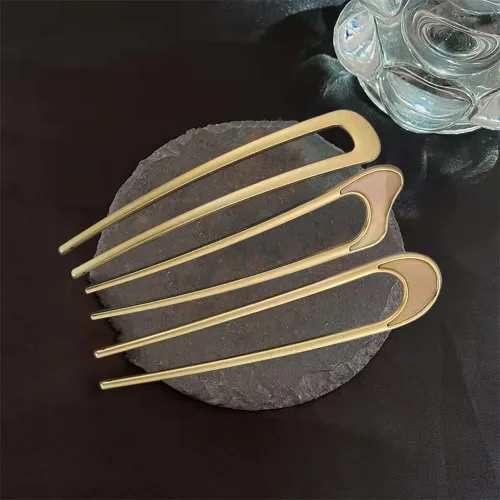 Vista 7 de Paquete de 3 horquillas de pelo francesas en forma de U doradas, accesorios para el cabello Sturdy metal hair sticks, elegant hair styling Dorado