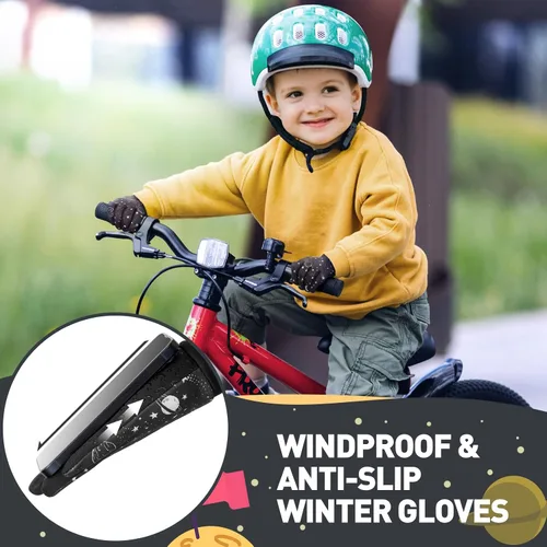 Vista 4 de AOTOW Guantes de invierno cálidos para niños niños y niñas, resistentes al viento, térmicos, tres dedos, pantalla táctil, para exteriores, clima