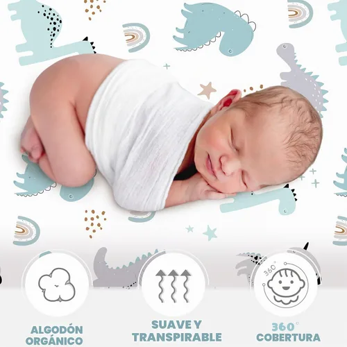 Vista 4 de Juego de 4 sábanas de moisés suaves y ajustables para bebé, niños y niñas, de algodón suave, funda de moisés de animales, segura y cómoda