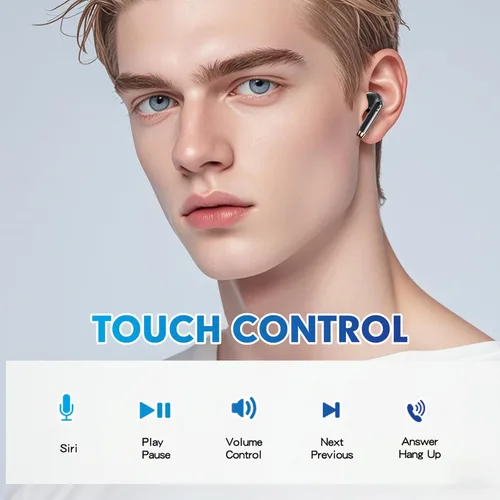 Vista 4 de Auriculares True Wireless Bluetooth 5.3 con micrófono para hacer ejercicio, cancelación de ruido, auriculares Blue Tooth, graves profundos, TWS