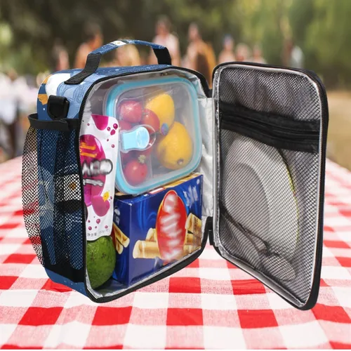 Vista 5 de ZZXXB Penguin I'm In Space - Lonchera térmica reutilizable, bolsa térmica térmica con correa para el hombro, bolsa de picnic de viaje al aire libre