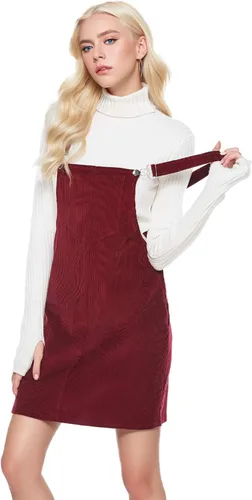 Vista 3 de Vestido de pana con tirantes ajustables y puños para mujer