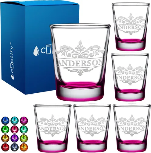 Vista 75 de Vaso de chupito personalizado con nombre de círculo elaborado de 2 onzas, parte inferior negra grabada con texto personalizado para regalos, bodas