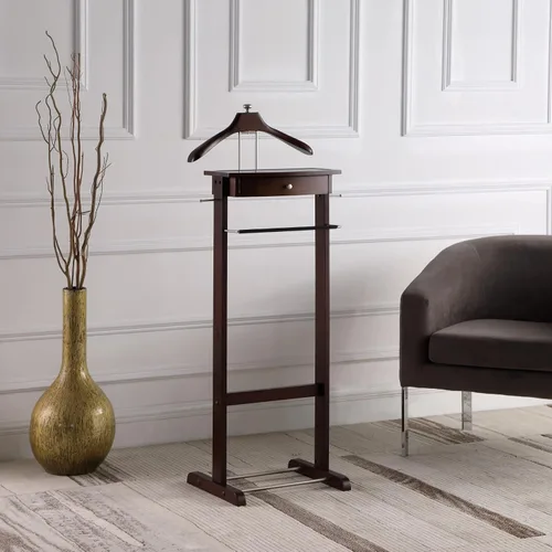 Vista 2 de Proman Products Kingston III VL36260 - Soporte de valet con cajón, colgador de contorno, barra para pantalones, ganchos para cinturón y corbata