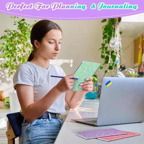 Vista 6 de Yexiya Paquete de 24 cuadernos con purpurina a granel de 8.3 x 5.5 pulgadas, paquete de 60 páginas, 30 hojas de tamaño A5, cuadernos de escritura