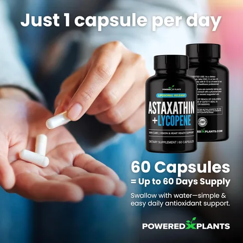 Vista 7 de Astaxantina liposomal 24 mg + licopeno 50 mg - 60 cápsulas Potente antioxidante para ojos, piel, corazón e inmune Complejo de microalgas