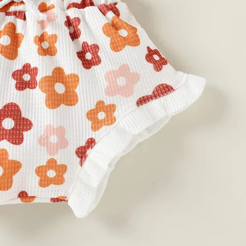 Vista 6 de YOUNGER TREE Ropa para bebé recién nacida, estampado floral, arcoíris, sin mangas, con volantes, pantalones cortos con cordón y diadema