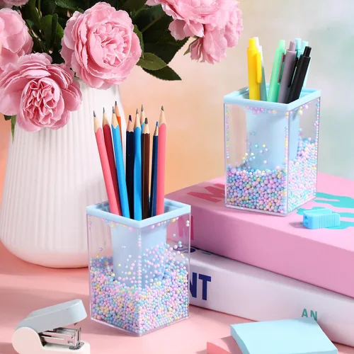 Vista 6 de Zonon 2 soportes para bolígrafos de burbujas para escritorio, lindo organizador de brochas de maquillaje y portalápices con un divertido diseño