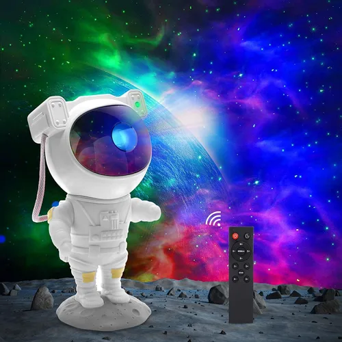 Vista 6 de Proyector de luz de astronauta, proyector de galaxia para dormitorio, proyector de estrellas con lámpara de luna, luz nocturna LED de nebulosa