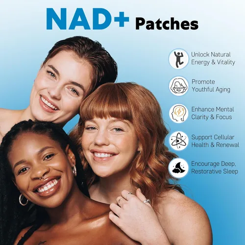 Vista 3 de Parches NAD+ Apoyo antienvejecimiento y bienestar Fórmula 5 veces más fuerte NMNH, resveratrol, ácido hialurónico, Coq10 l Parche