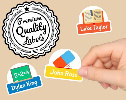 Vista 3 de Iconos personalizados para el día escolar – Etiquetas de nombre 64 unidades Etiquetas perfectas para niños Paquete de etiquetas personalizadas