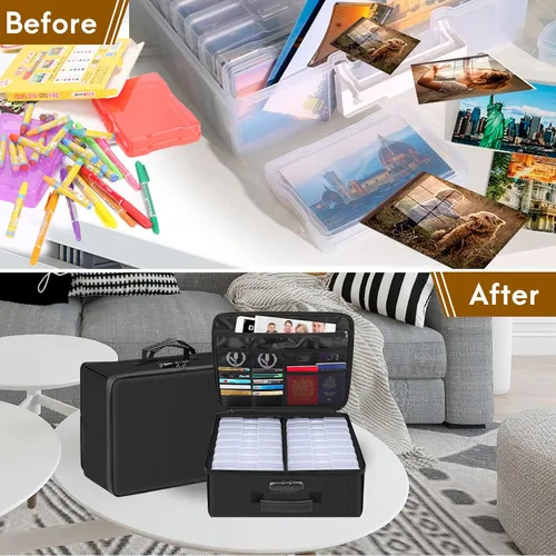 Vista 5 de DocSafe - Caja de almacenamiento de fotos con cerradura, caja organizadora de fotos ignífuga con 16 fundas interiores de 4 x 6 pulgadas Transparente