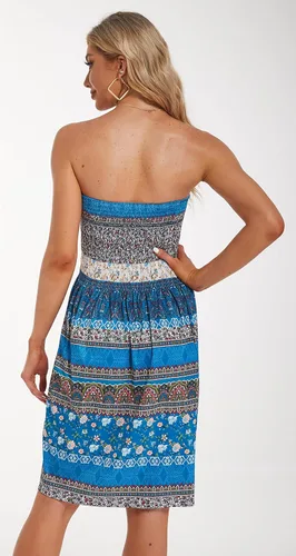 Vista 6 de CHICGAL - Vestido sin tirantes para mujer vestido de verano de estilo bohemio y con estampa floral salida de baño para el verano