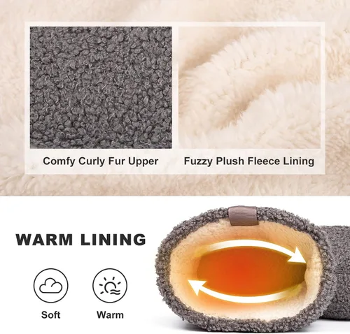 Vista 3 de LongBay Pantuflas cálidas de piel rizada para mujer, cómodas botas de forro polar de felpa con espuma viscoelástica para el hogar