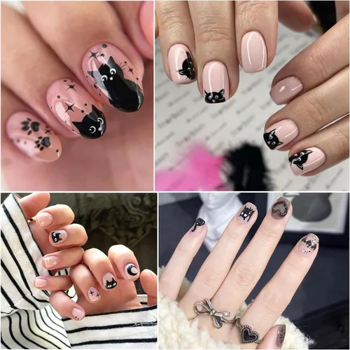 Vista 2 de Calcomanías de uñas de gato, 8 hojas de calcomanías autoadhesivas 3D con diseño de gato dorado, plateado, negro, blanco, para niños, niñas, mujeres