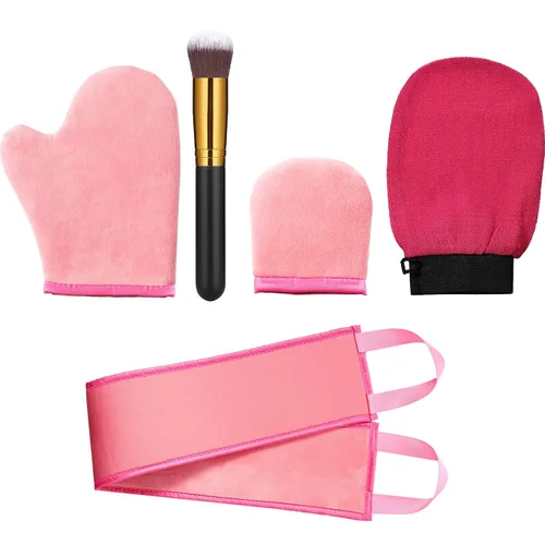 Vista 9 de Boao Kit de 5 aplicadores de manopla autobronceadora, incluye guante de bronceado, guante exfoliante, mini guante facial, aplicador de loción