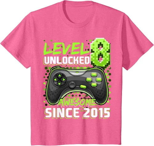 Vista 38 de Level 8 Unlocked Awesome 2015 Video Game 8th Birthday Boy T-Shirt, Negro