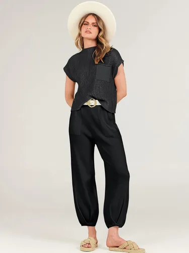Vista 2 de Caracilia Conjunto de dos piezas para mujer, conjunto de suéter de punto a juego, conjunto de ropa deportiva de verano a la moda