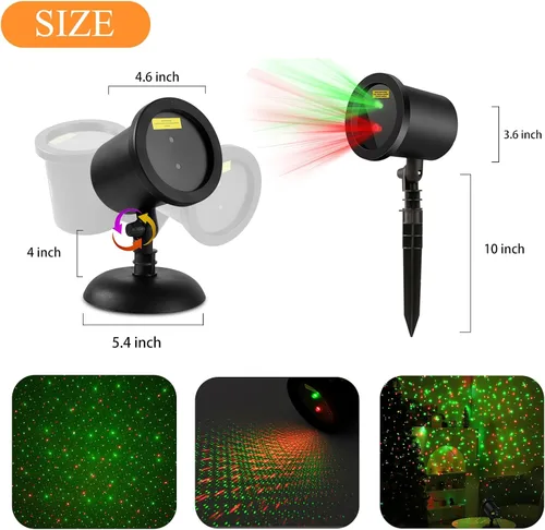 Vista 3 de Proyector de luces láser navideñas al aire libre, luces láser de estrellas estáticas rojas y verdes, luces láser para decoración navideña, proyector