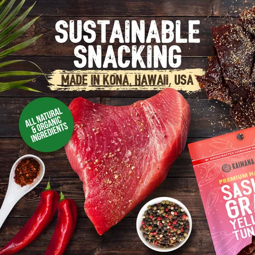 Vista 6 de Kaimana Ahi Atún Jerky, chile hawaiano, 2 onzas, capturado en la naturaleza, alto en Omega 3, totalmente natural, fabricado en los Estados Unidos