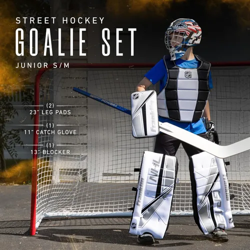 Vista 2 de Franklin Sports NHL Kids - Juego de almohadillas de portero de hockey callejero para niños, equipo de entrenamiento de hockey para niños, incluye