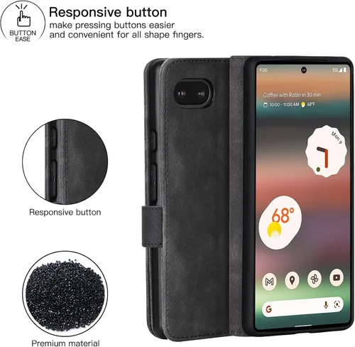 Vista 6 de Funda tipo cartera con tapa para Google Pixel 6a, [piel sintética + parachoques de TPU] [3 ranuras para tarjetas] [función de soporte]