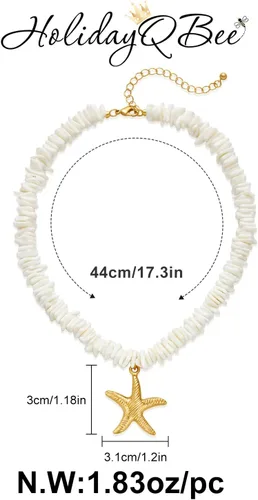 Vista 7 de Collar de concha dorada para mujer con arena de playa y cuentas de estrella de mar, gargantilla de cadenas de océano, collar de moda de verano