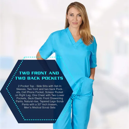 Vista 3 de M&M SCRUBS Conjunto de uniforme médico para mujer, camiseta y pantalones médicos, talla XXL, color azul agua, Azul agua