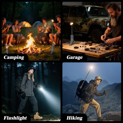 Vista 4 de Luz telescópica para campamento con soporte, linterna de campamento recargable de 10500 mAh, linterna portátil regulable con bolsa