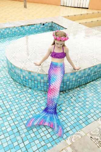 Vista 6 de DNFUN Colas de sirena para nadar para niñas, traje de baño de sirena con monoaleta