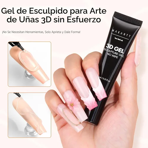 Vista 6 de Makartt Arte de uñas en gel 3D, pegamento de gel para esculpir para dibujar, moldear, escultura, gemas y decoración, esmalte de gel transparente que