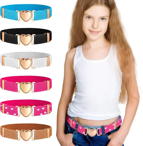Vista 7 de Geyoga 6 cinturones elásticos para niñas cinturón de cintura ajustable para adolescentes niños niñas cinturón de corazón